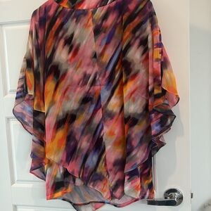 Colorful Abstract Splash Layered Women's Top. 2X open shoulder Studio Works